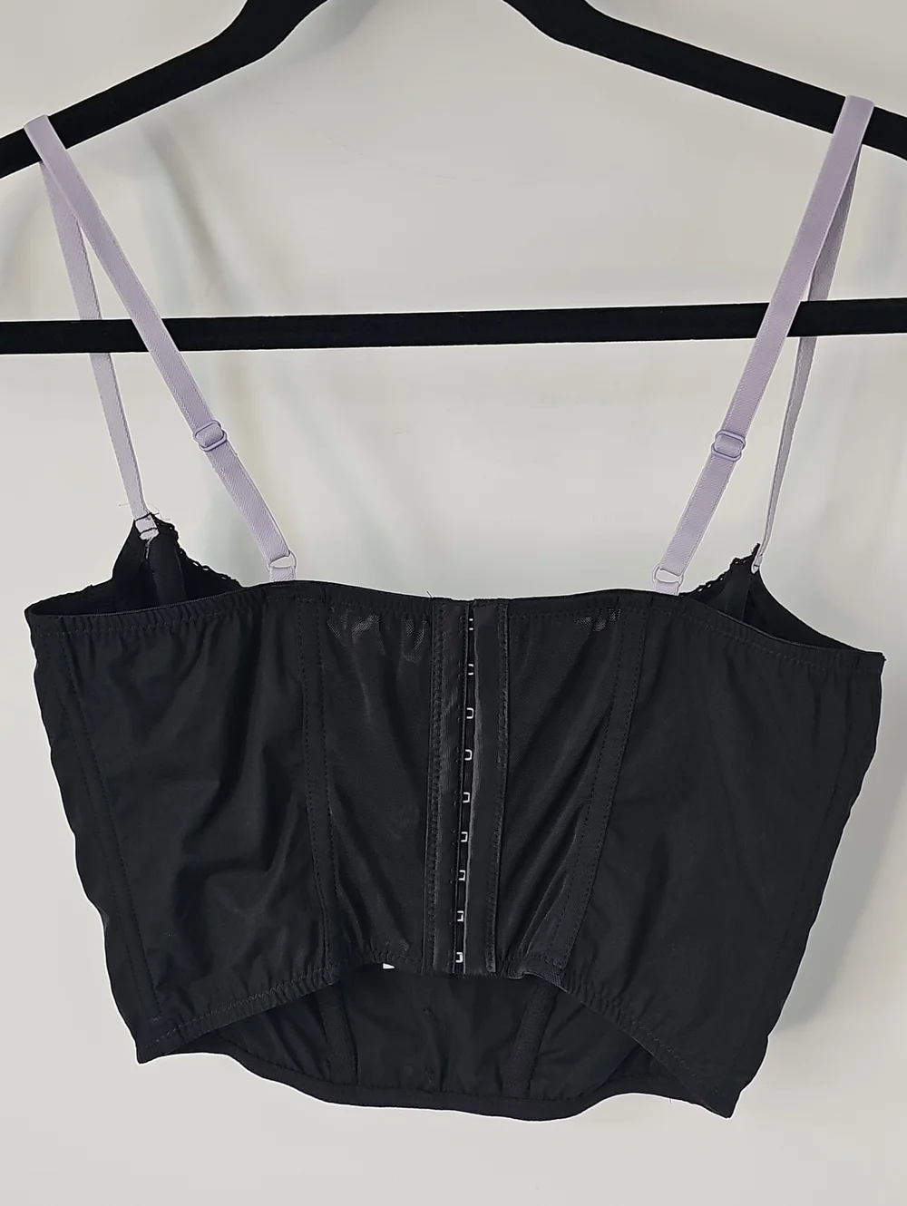 Urban Outfitters Black Bustier w Boning Lace-Trim & Lilac Straps Coquette Sexy